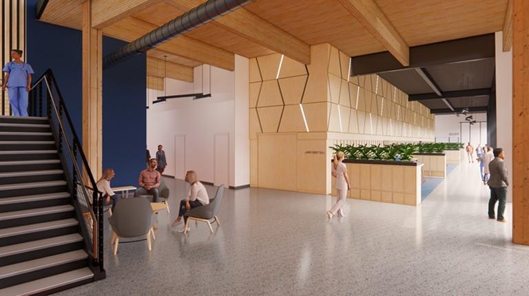 Rendering of an interior space in the upcoming COM building